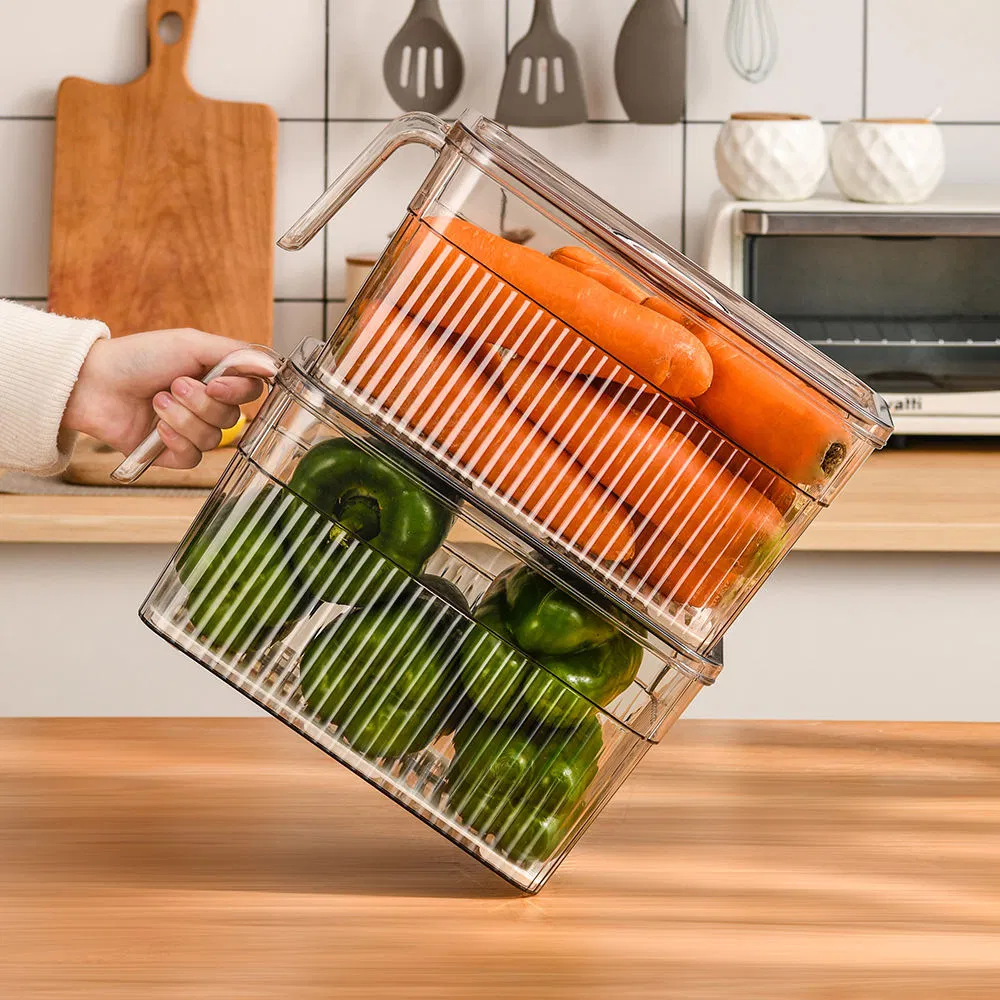 Airtight Clear Refrigerator Storage Box with Handles for Kitchen Organization