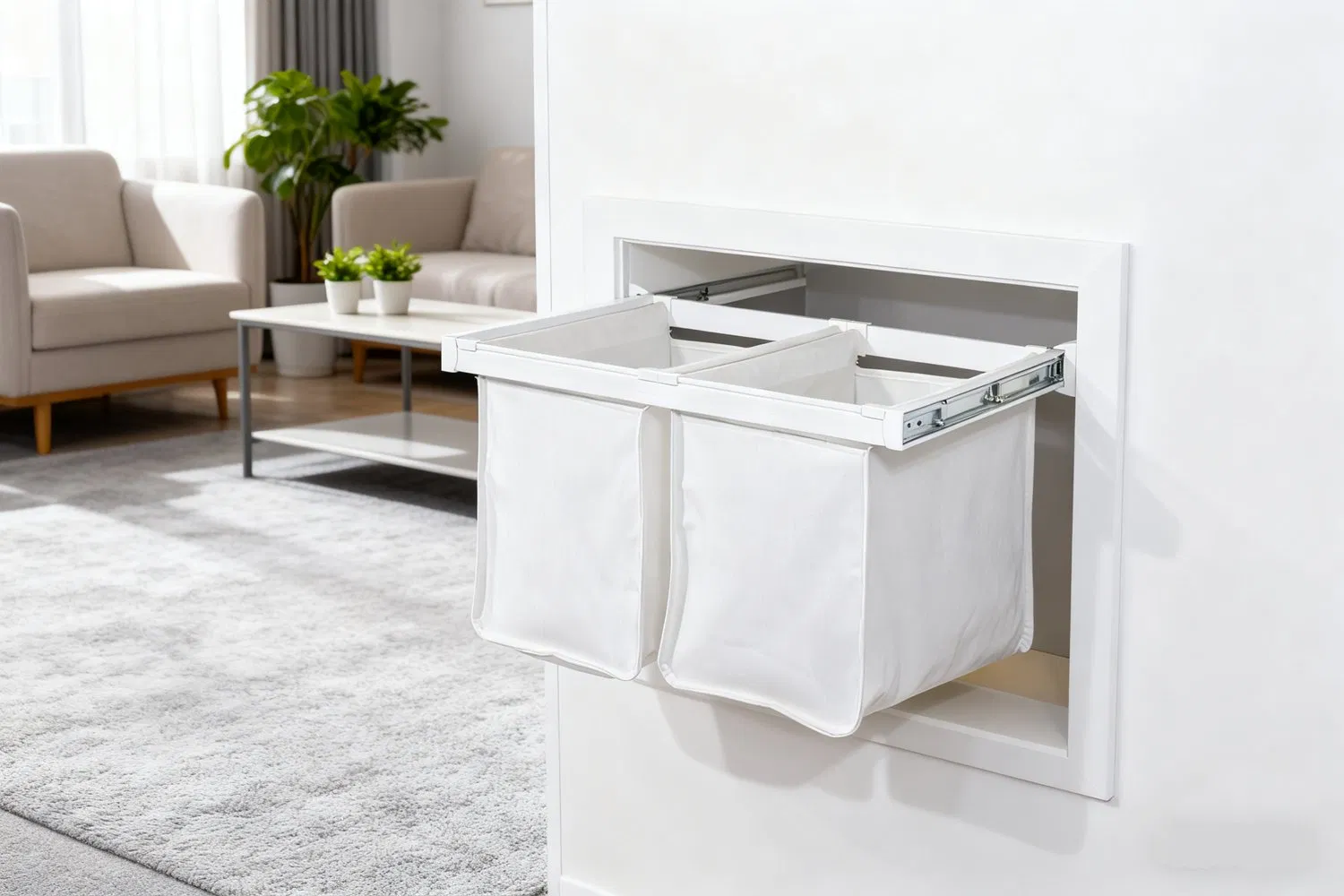 Tekey Pull out Hamper Drawer Bag with Removable Bags Sliding Canvas Hamper with Hanging Rod Detachable Pull-out Laundry Bags Laundry Sorter Clothing Storage Bag