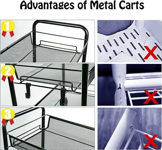 3 Tier Metal Rolling Cart Trolley