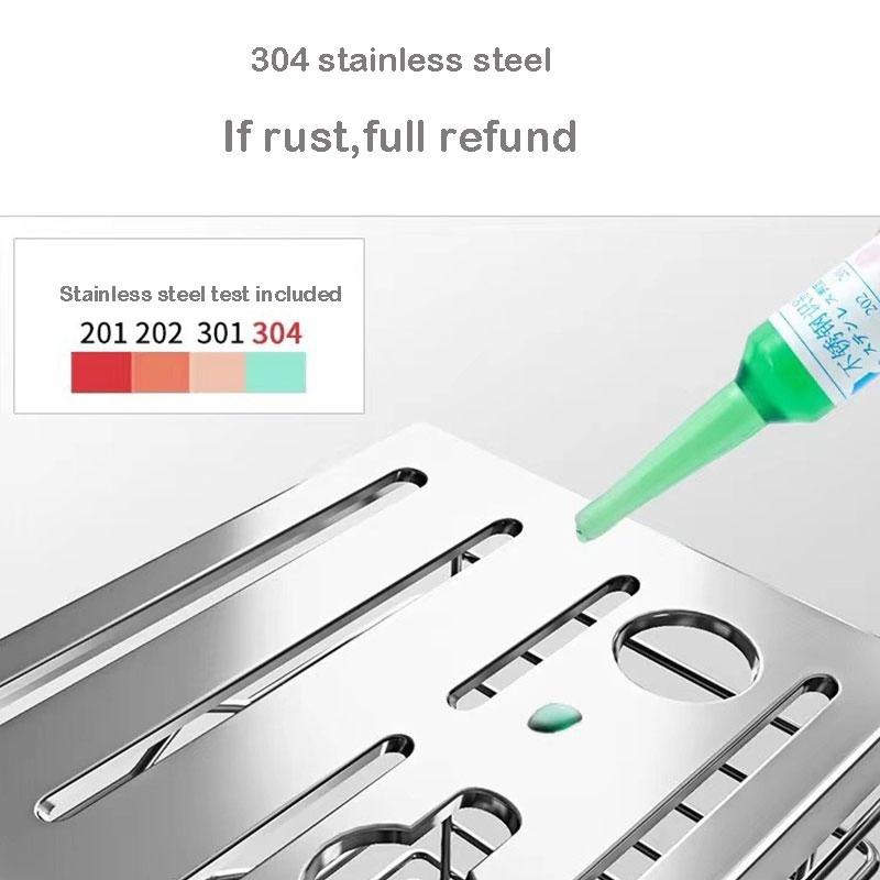 304 Stainless Steel Kitchen Countertop &amp; Wall Mounted Rack, Multifunctional Storage Shelf with Knife Holder, Chopstick Cage and Drain Tray