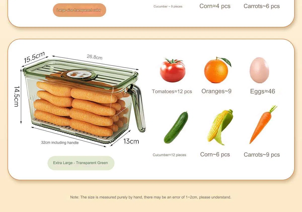 Airtight Clear Refrigerator Storage Box with Handles for Kitchen Organization