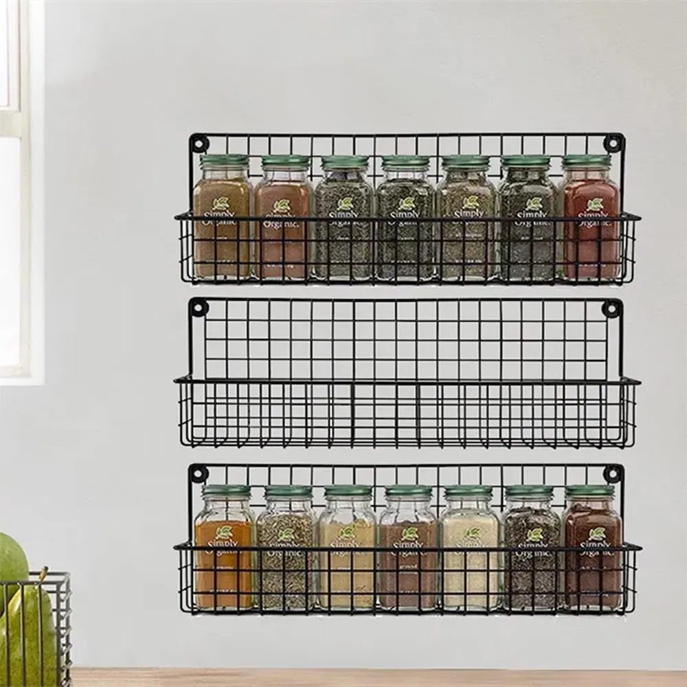 4 Tiers Kitchen Spice Jar Bottle Storage Rack Set Organizer Wall Mounted Spice Rack