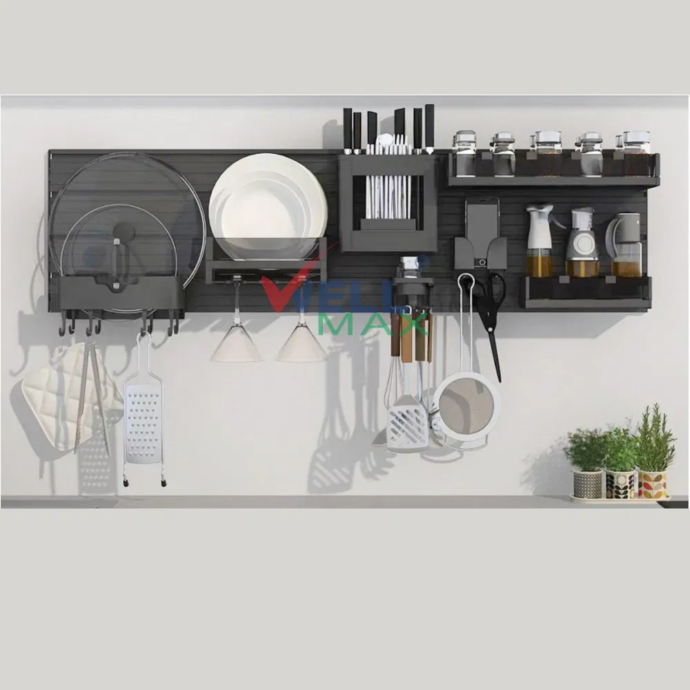 Wellmax Gray Brown Black Aluminum Multi-Functional Kitchen Wall-Mounted Suspension Hanging Adjustable Removable Storage Rack