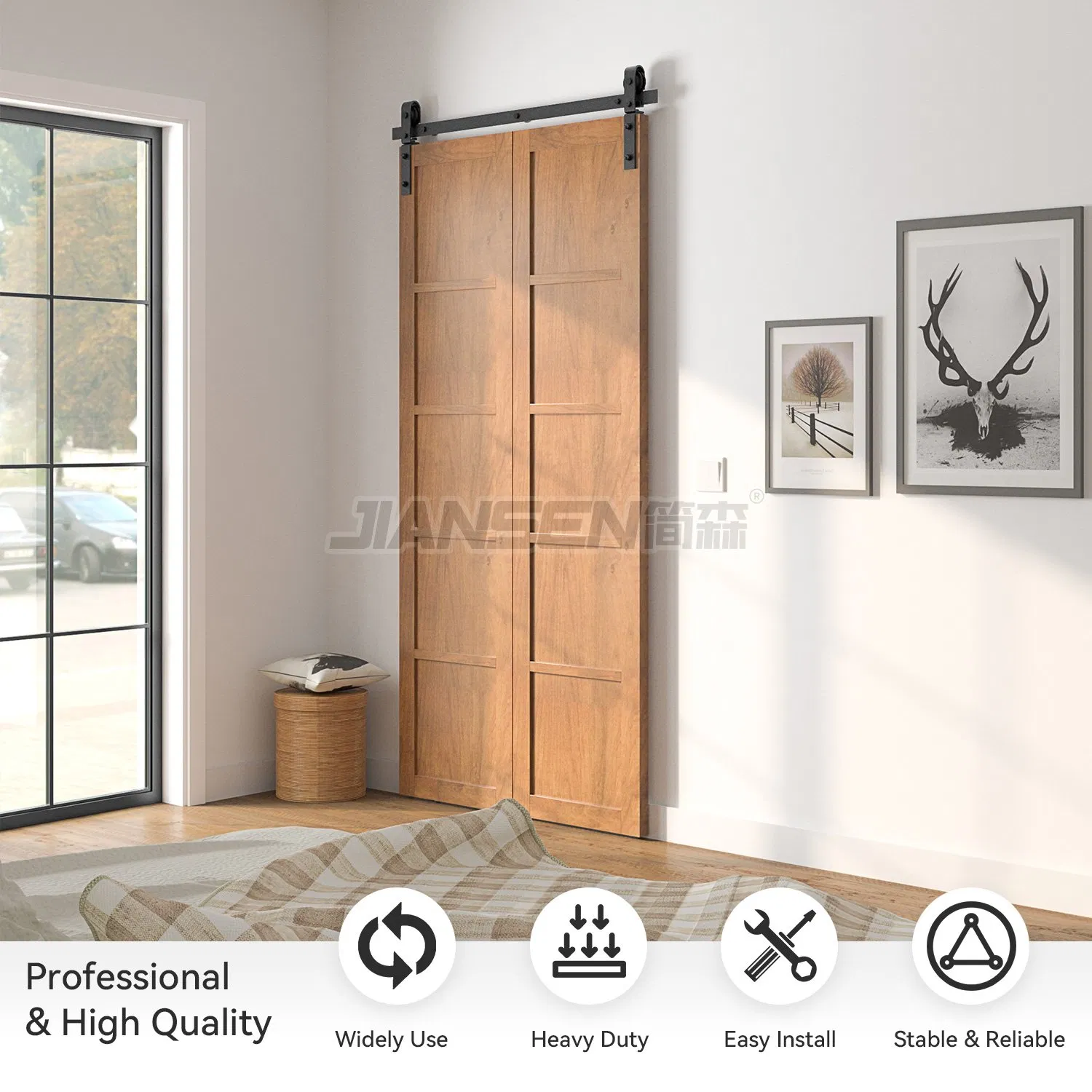 6FT Bi-Folding Sliding Barn Door Hardware Kit, Heavy Duty Track Roller Kit Smoothly and Quietly, Easy to Install, Black
