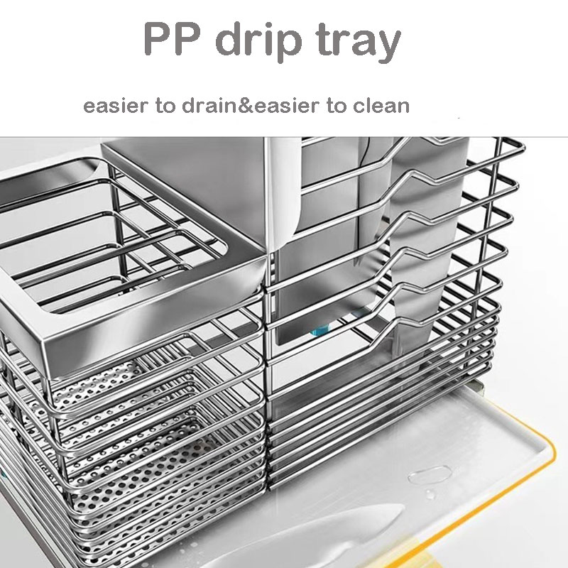 304 Stainless Steel Kitchen Countertop &amp; Wall Mounted Rack, Multifunctional Storage Shelf with Knife Holder, Chopstick Cage and Drain Tray