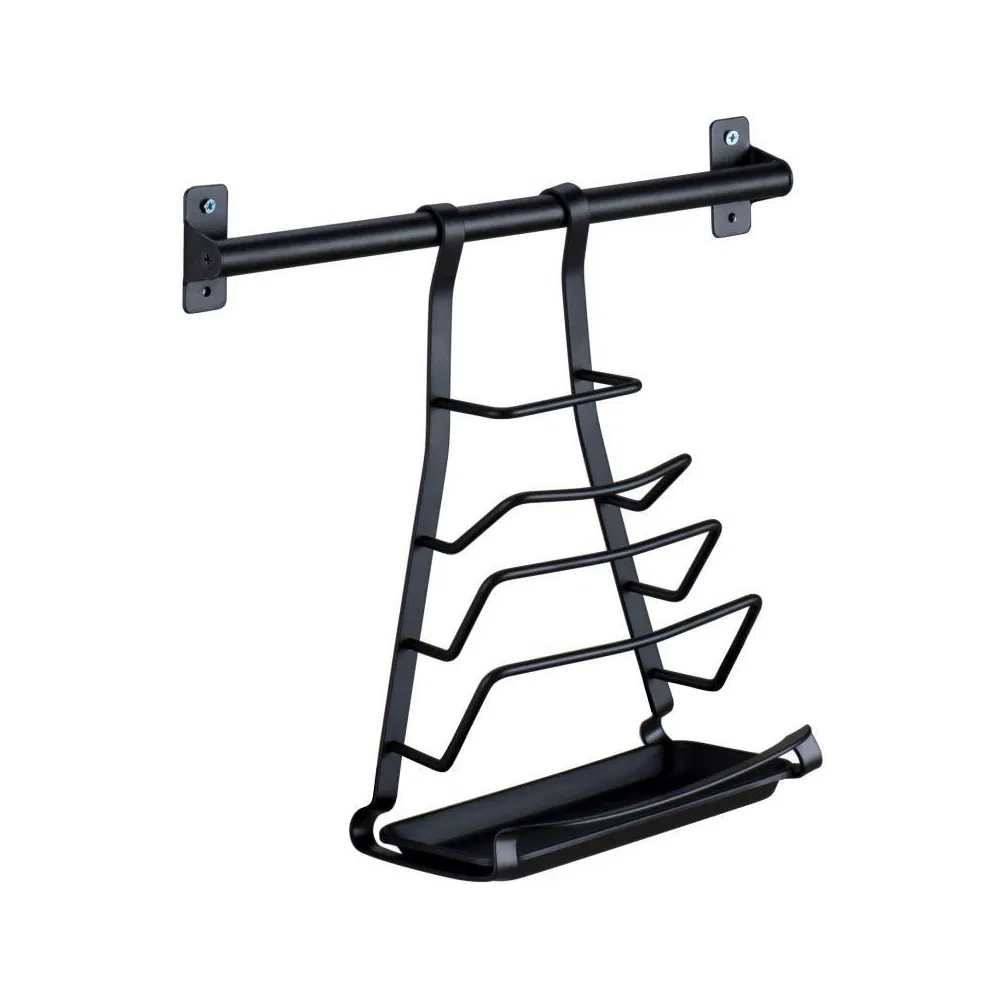 Kitchen Stainless Steel Wall-Mounted Dish Pot Cover Storage Rack Black Seasoning Storage Rack Black Kitchen Pendant Combination