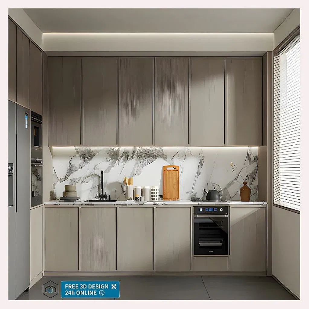Xh Hot Sale Minimalist Brown Kitchen Cabinets with Durable Hardware
