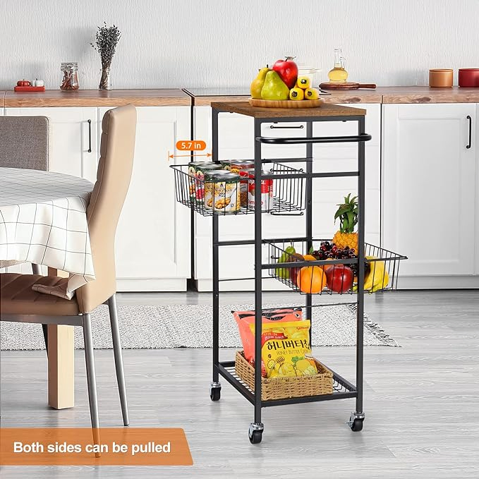 Metal Mobile Utility Cart with Storage Basket Shelf