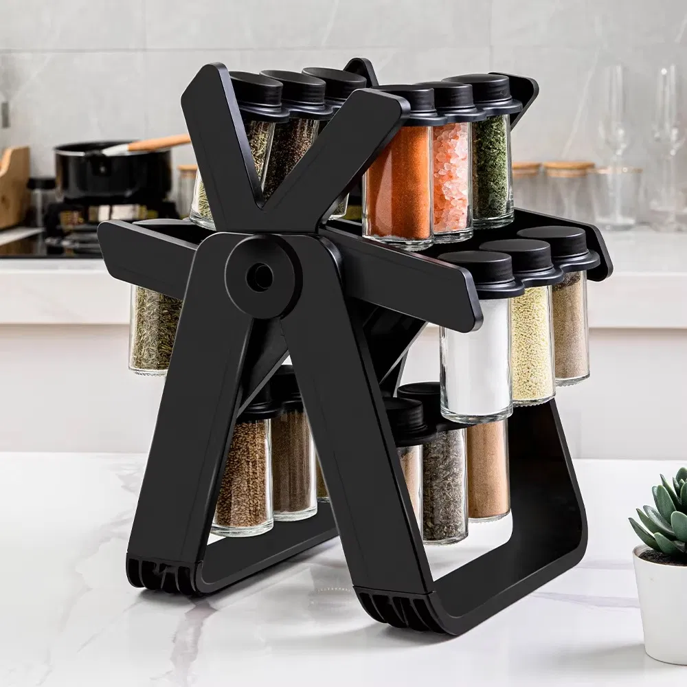 Rotating Double-Tiered Ferris Wheel Spice Organizer Rack Kitchen Storage Accessories
