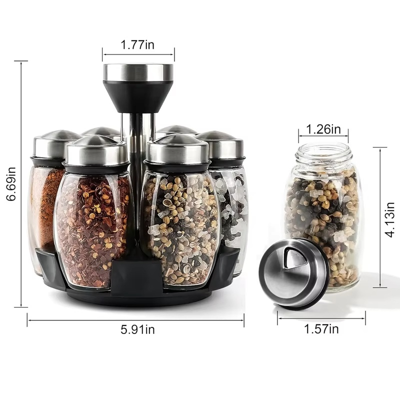 Top Seller Rotate Glass Spice Jar Container Rack Tank Storage Pepper Seasoning Bottle