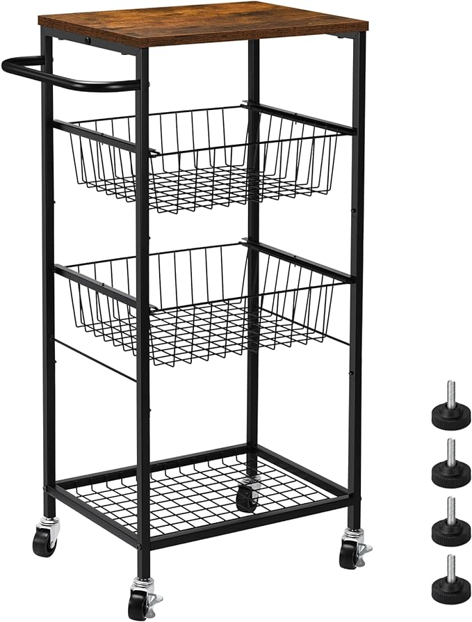 Metal Mobile Utility Cart with Storage Basket Shelf