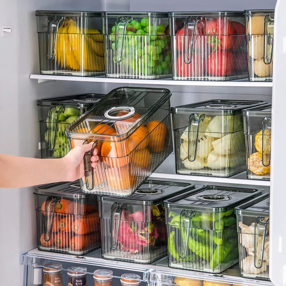Airtight Clear Refrigerator Storage Box with Handles for Kitchen Organization
