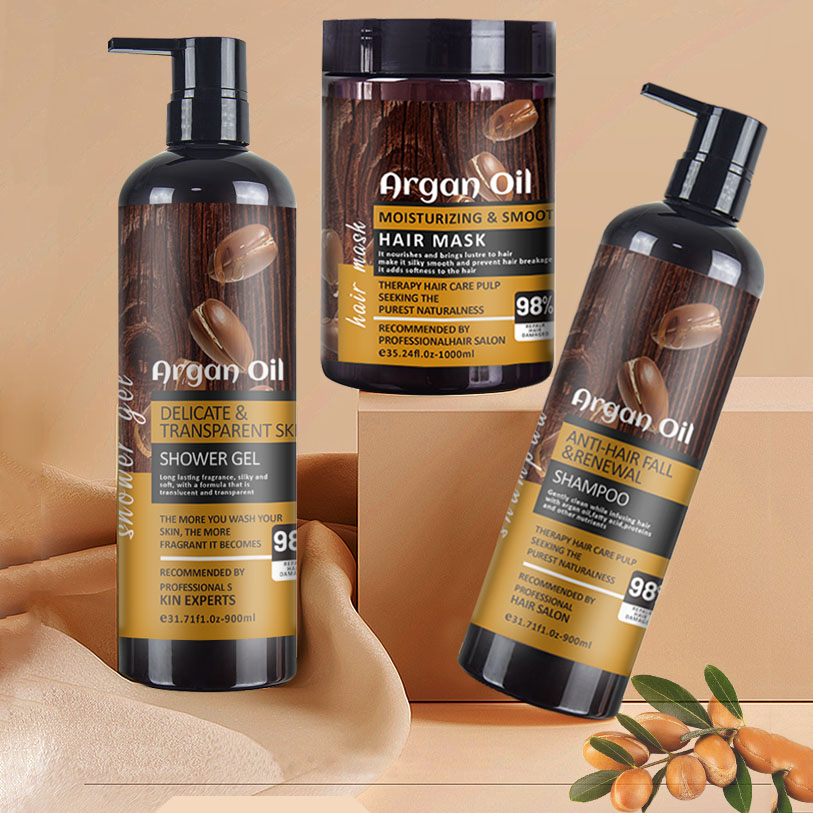 Morocco Natural Organic Argan Oil Shampoo Conditioner Hair Mask Shower Gel Set
