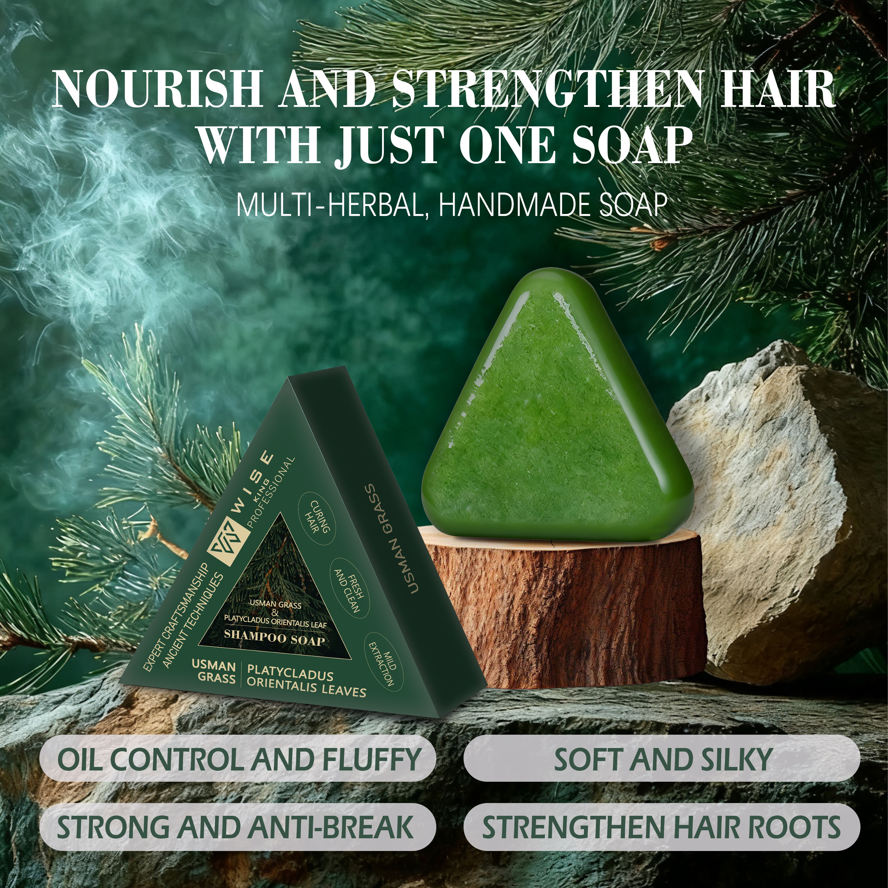 Usman Grass Hair Shampoo Soap 100g Handmade Contain Green Herbs Extract to Anti Loss and Promote Hair Growth with Fresh Smell