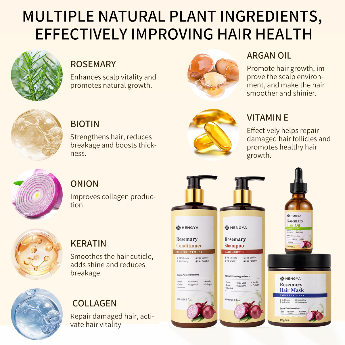 Private Label Natural Vegan Onion Rosemary and Biotin Shampoo and Conditioner Sulphate Free Onion Shampoo for Hair Growth