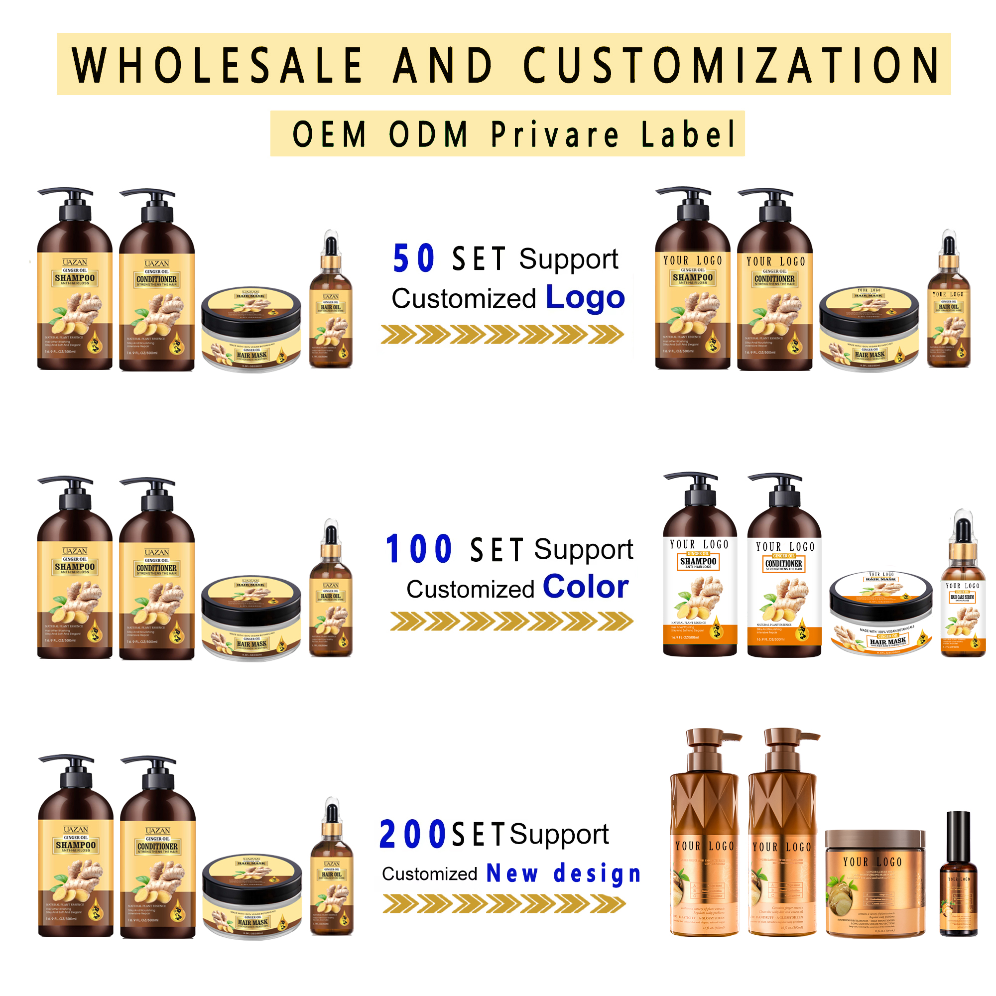 Organic Ginger Hair Mask Serum Oil Shampoo Conditioner Set Best Antifungal Repair Anti-Hair Loss Regrowth-Wholesale