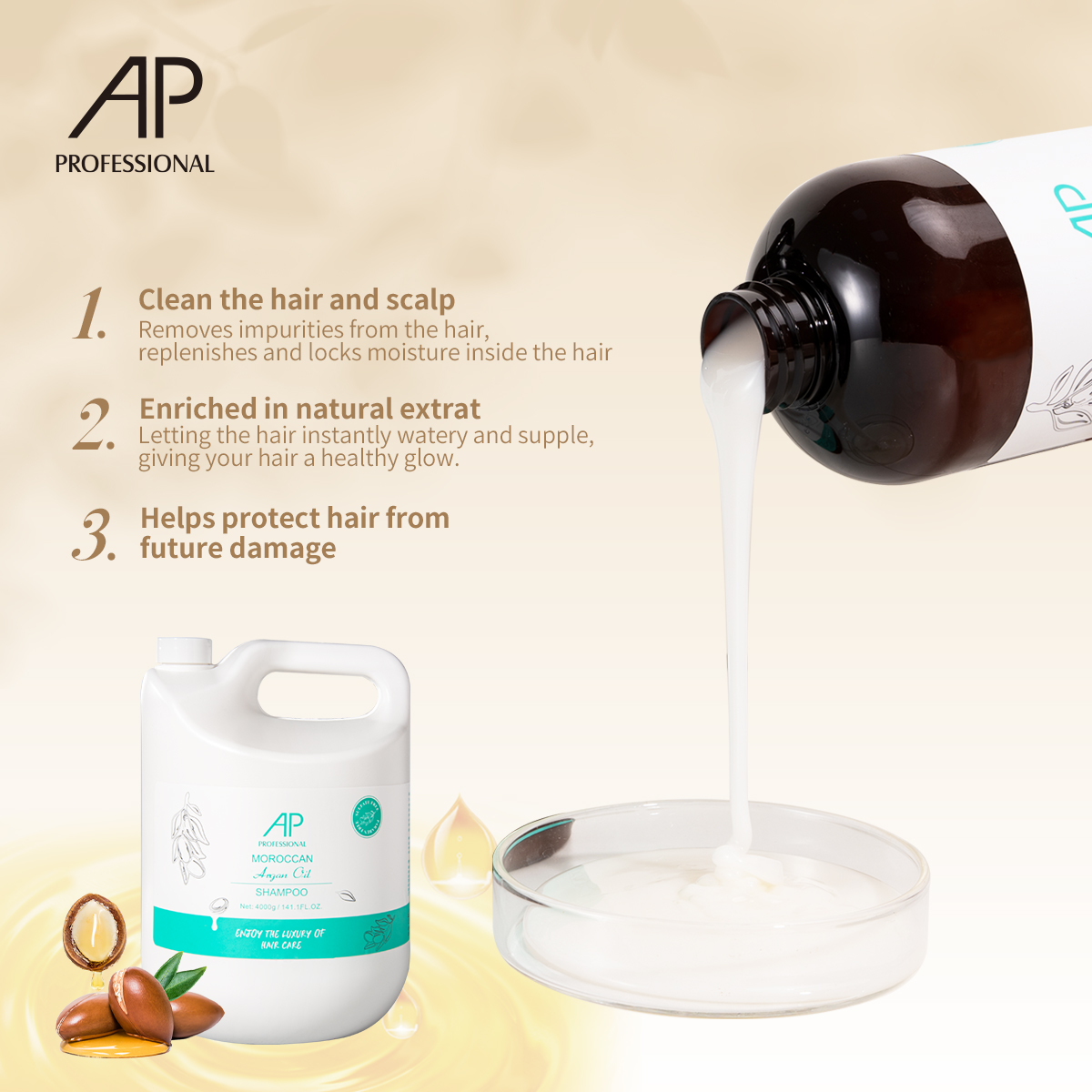 Wholesale Bulk AP Shampoo Argan Oil Restores and Replenishes Color Protection Herbal Natural Hair Dye Professional Shampoo