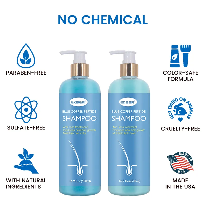 Customize Logo Natural Hair Luxury Blue Copper Peptide Shampoo Hair Care Growth Color Protection Shampoo