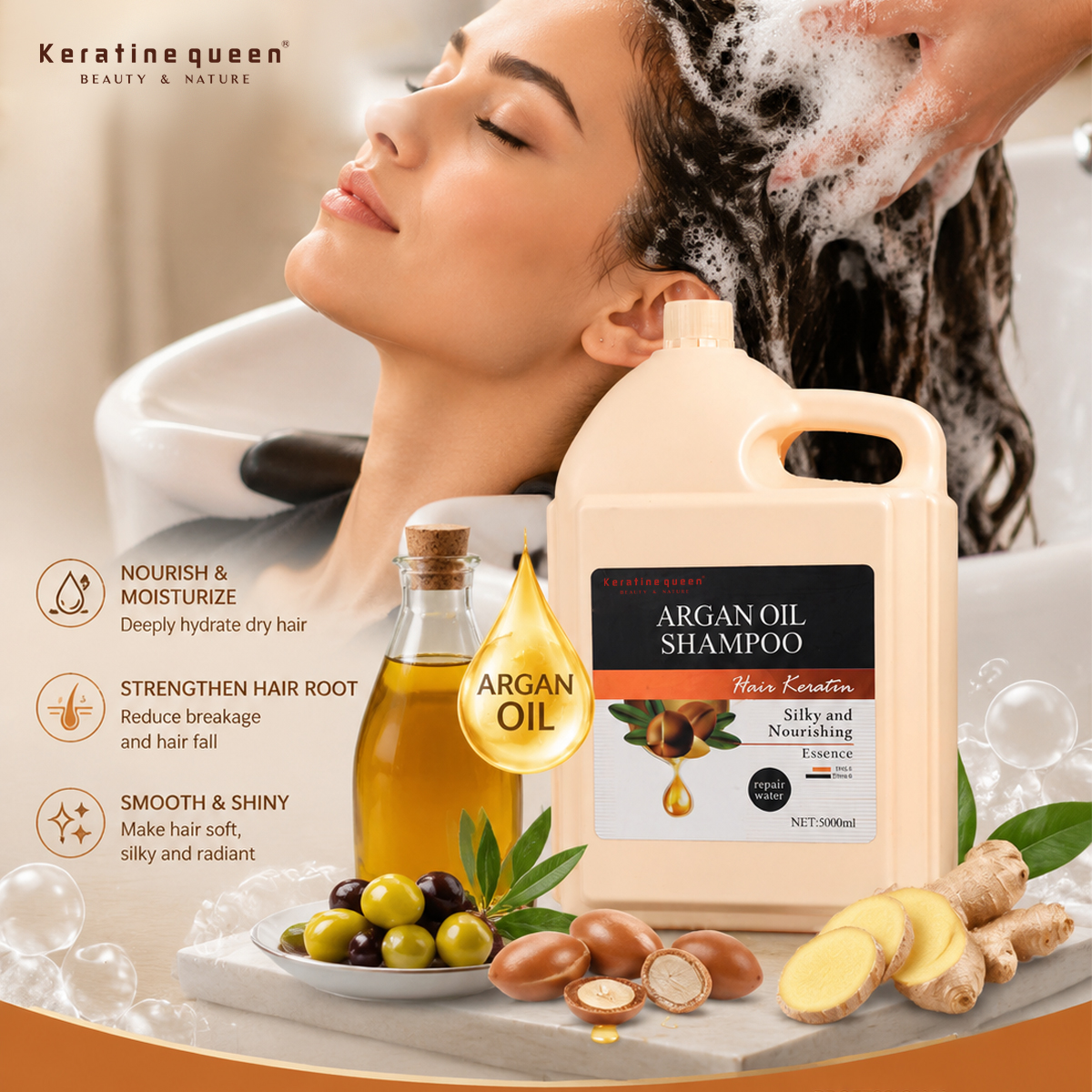 Professional Salon Use Big Volume 5L Hair Shampoo in Bulk Sulfate Free Argan Oil Silky and Nourishing Argan Conditioner
