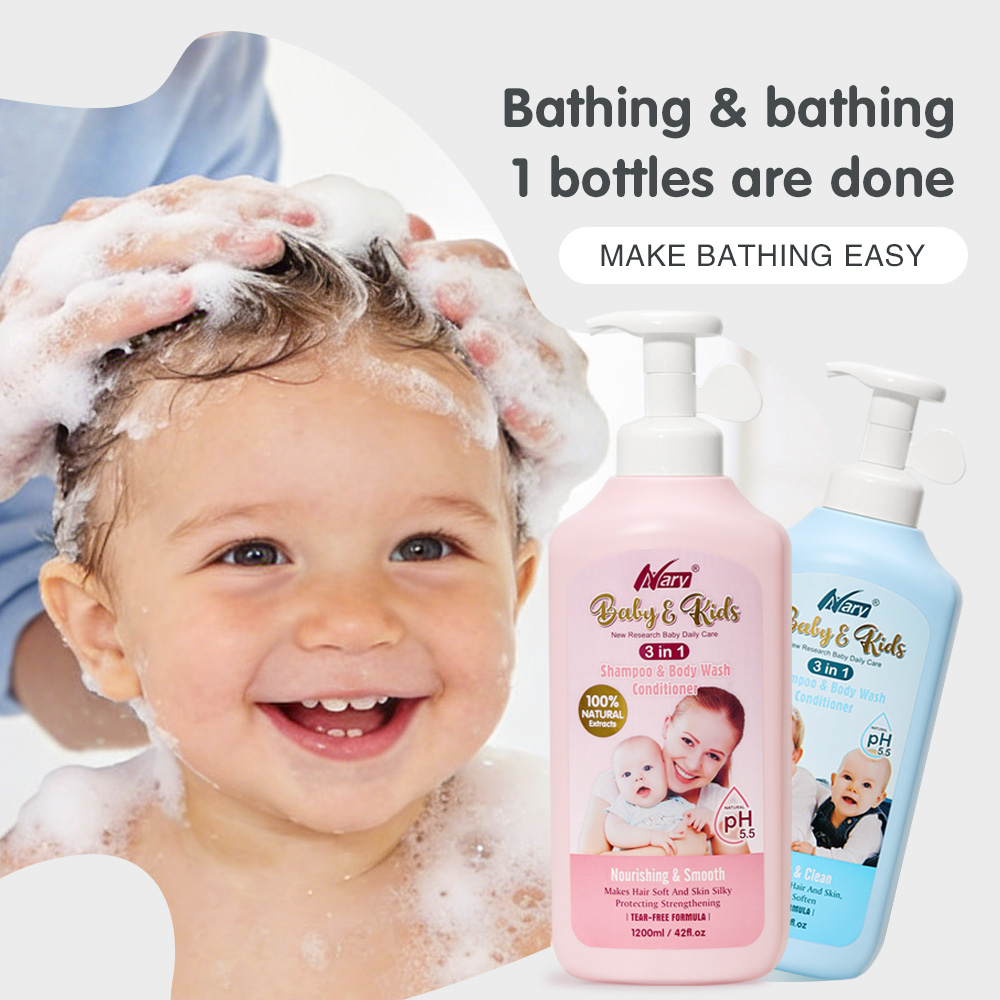 Nary 3-in -1 Baby &amp; Kids Bath Body Wash Hair Shampoo and Conditioner 1200ml No Tears Gentle Clean Hair &amp; Skin OEM ODM Security
