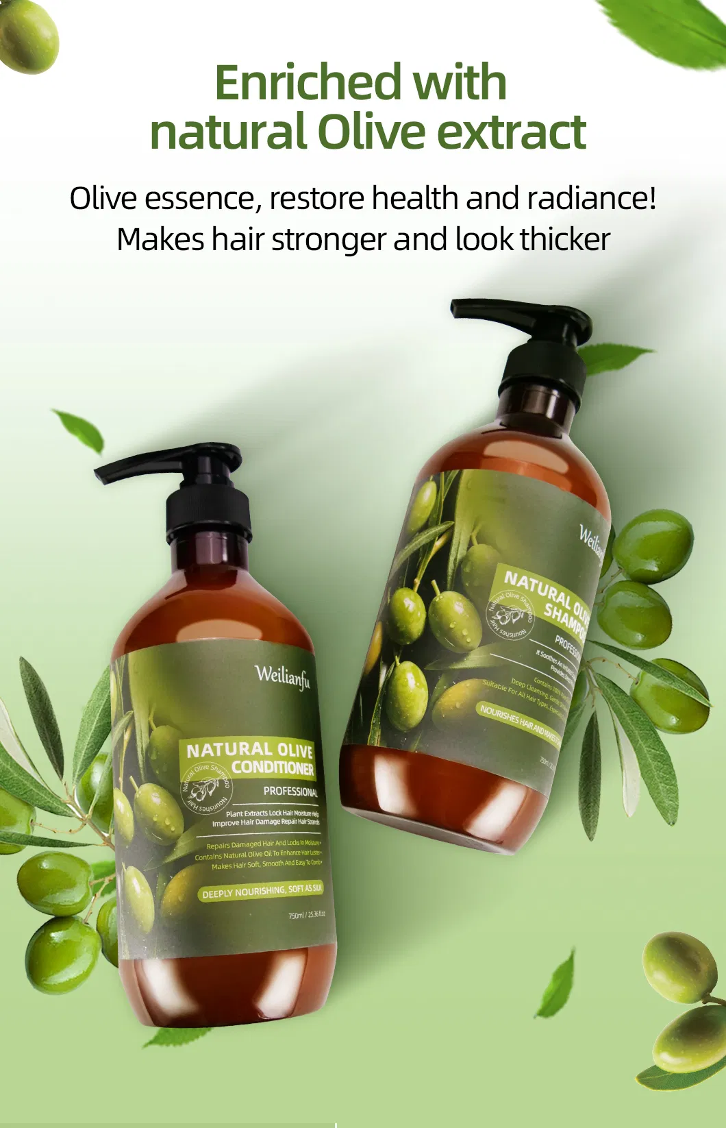 Cosmetic Olive Oil Hair Shampoo and Conditioner Set Detail 1