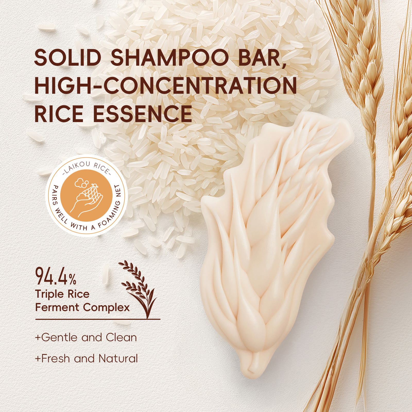 LAIKOU Rice Puree Moisturizing Portable Shampoo Bar 80g Refreshing Volumizing Deep Cleansing Shampoo Soap for Adults All Skin