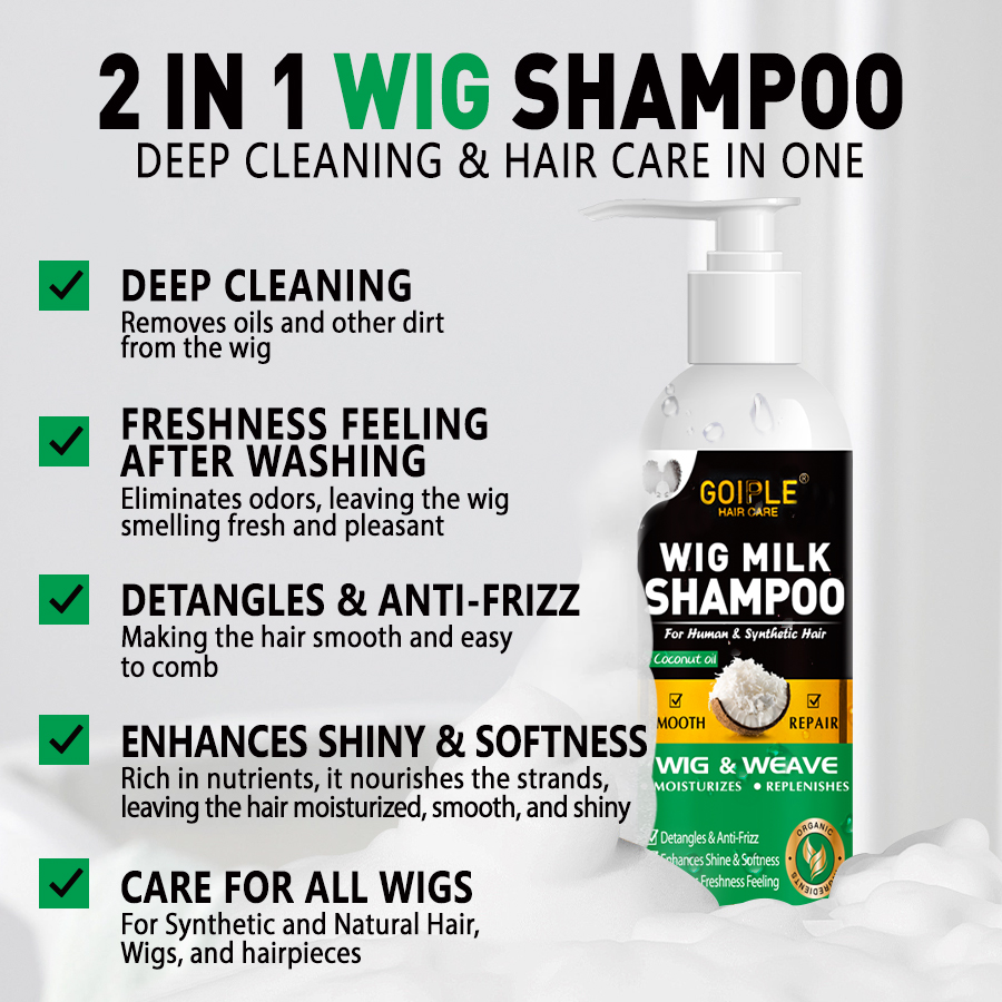 Wholesale Private Label 200ml Wig Milk Shampoo Deep Cleaning Refresh Repair Anti-Frizz Volume Hair Wash Care Product Smoothing