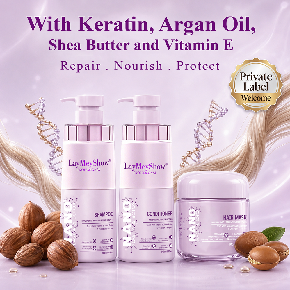 Hot Sell Pink Nanoplastia &amp; Botox Shampoo Kit 500 ml Strengthens Moisturizing Smoothing Hair Luxury Hair Care Sets