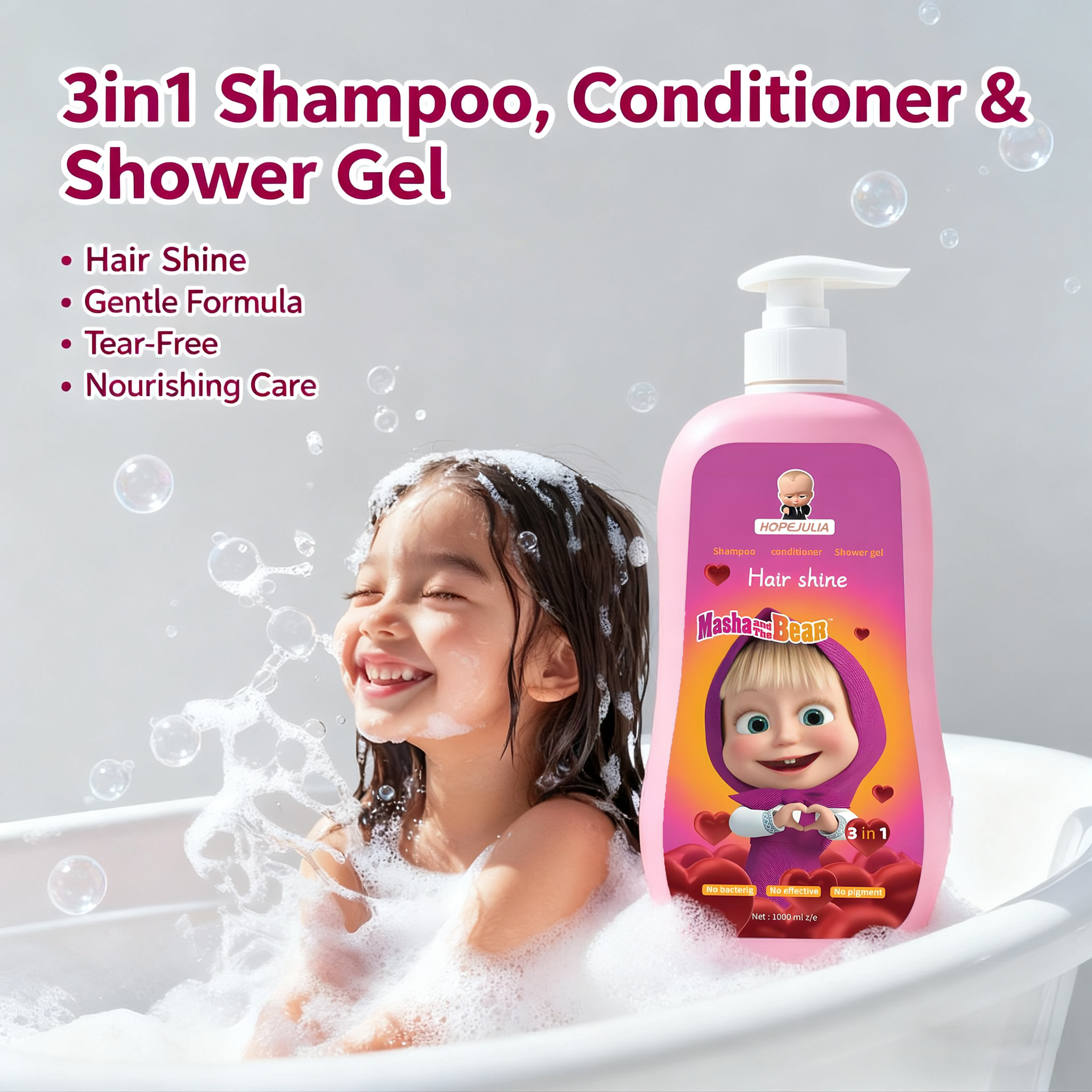 Custom Brand OEM ODM Nourishing Olive Oil Baby Skincare Gentle Non-Irritating 3-in-1 Children's Shower Gel Shampoo Conditioner