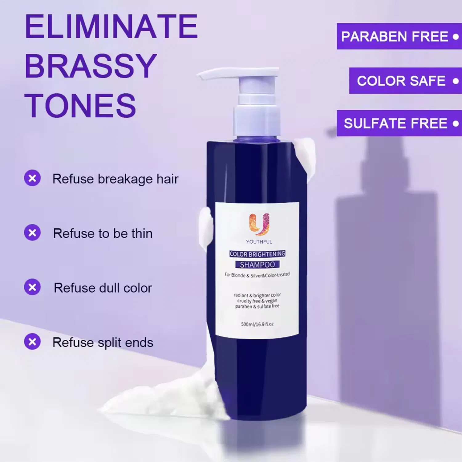 Custom Logo Sulfate Free Anti Yellow Color Protection Hair Shampoo