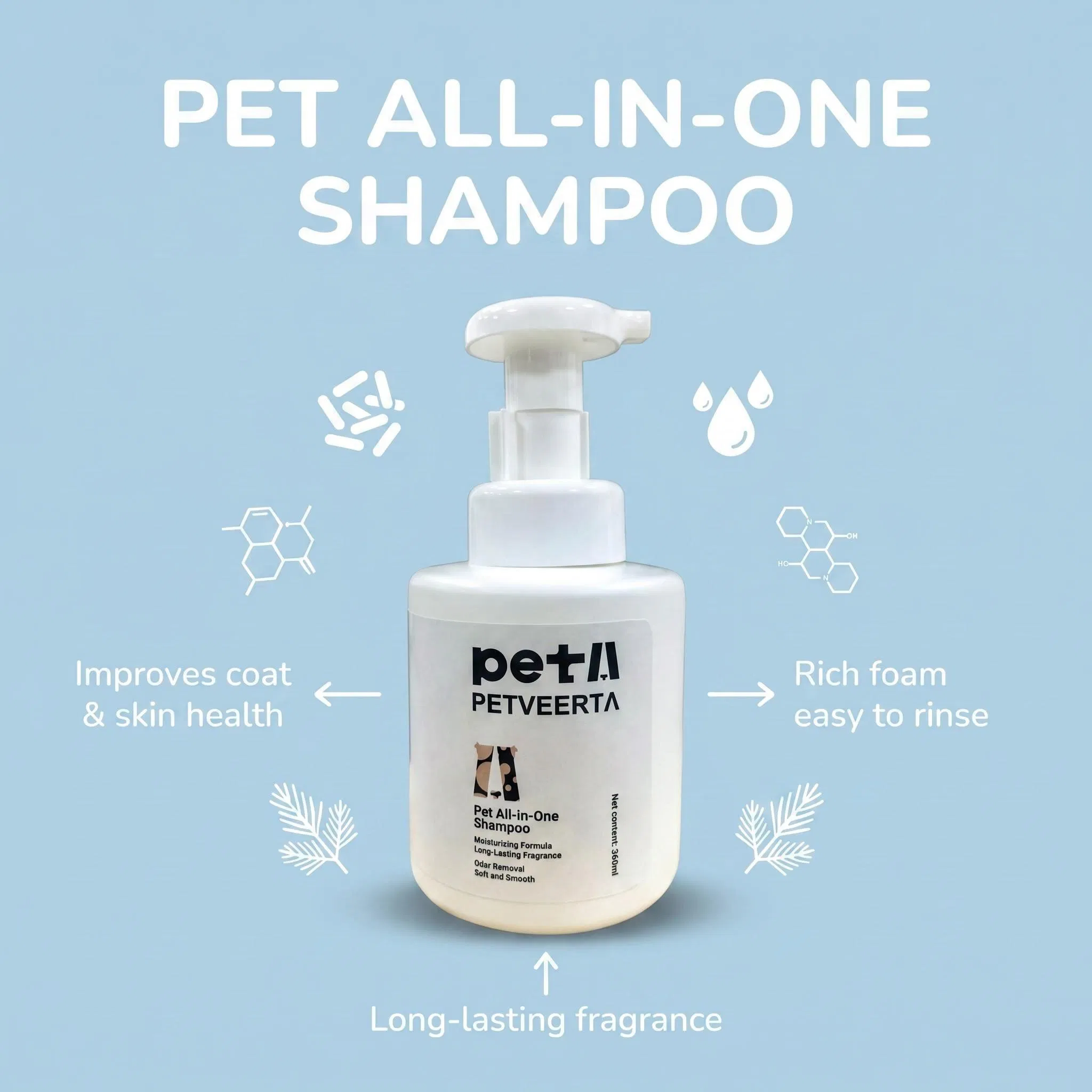 Professional Manufacturer OEM ODM Natural 6-in-1 Pet All-in-One Shampoo, Clean Deodorize Detangle Formula for Dogs &amp; Cats, Private Label Available