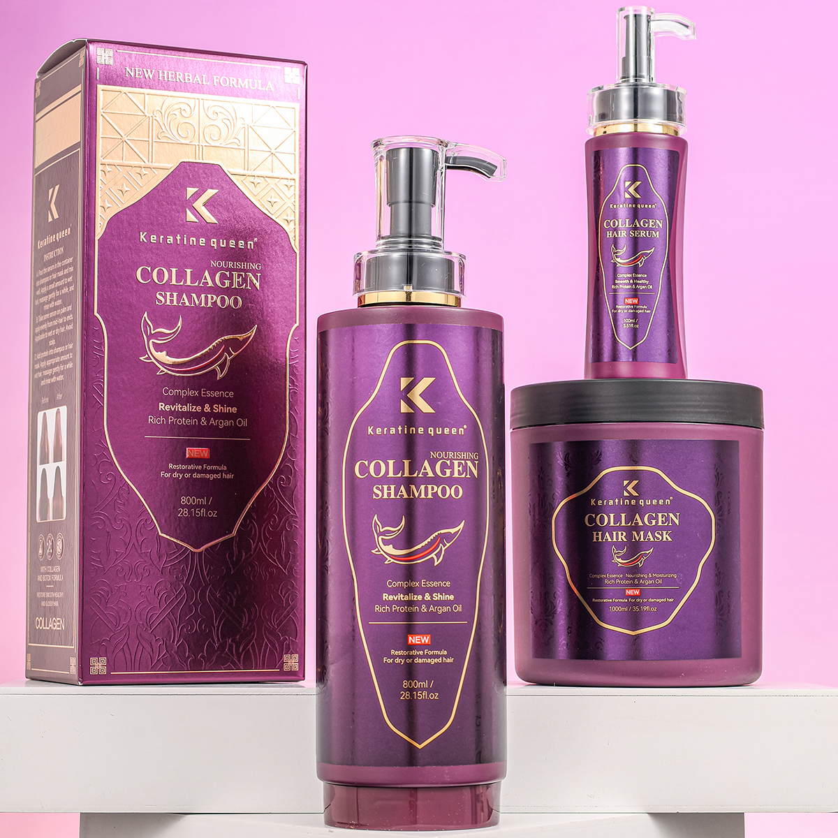 OEM Custom Luxury Sulphate Free Vegan Natural Organic Argan Oil and Collagen Hair Care Shampoo and Conditioner Set