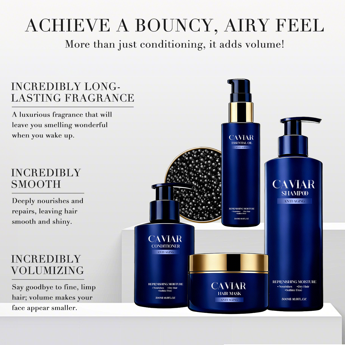 Kooswalla Caviar Hair Care Set Shampoo Keratin Treatment And Mask Deep Repair Salon Professional OEM
