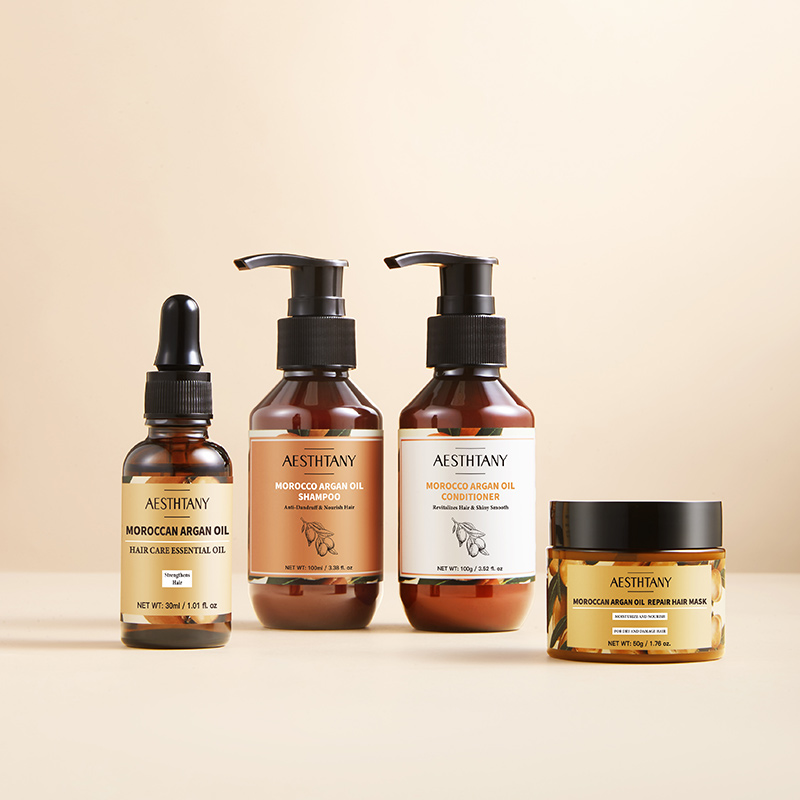 Moisturizing Travel-Friendly Hair Care Set with Argan Oil Shampoo, Conditioner, Oil, and Repair Mask