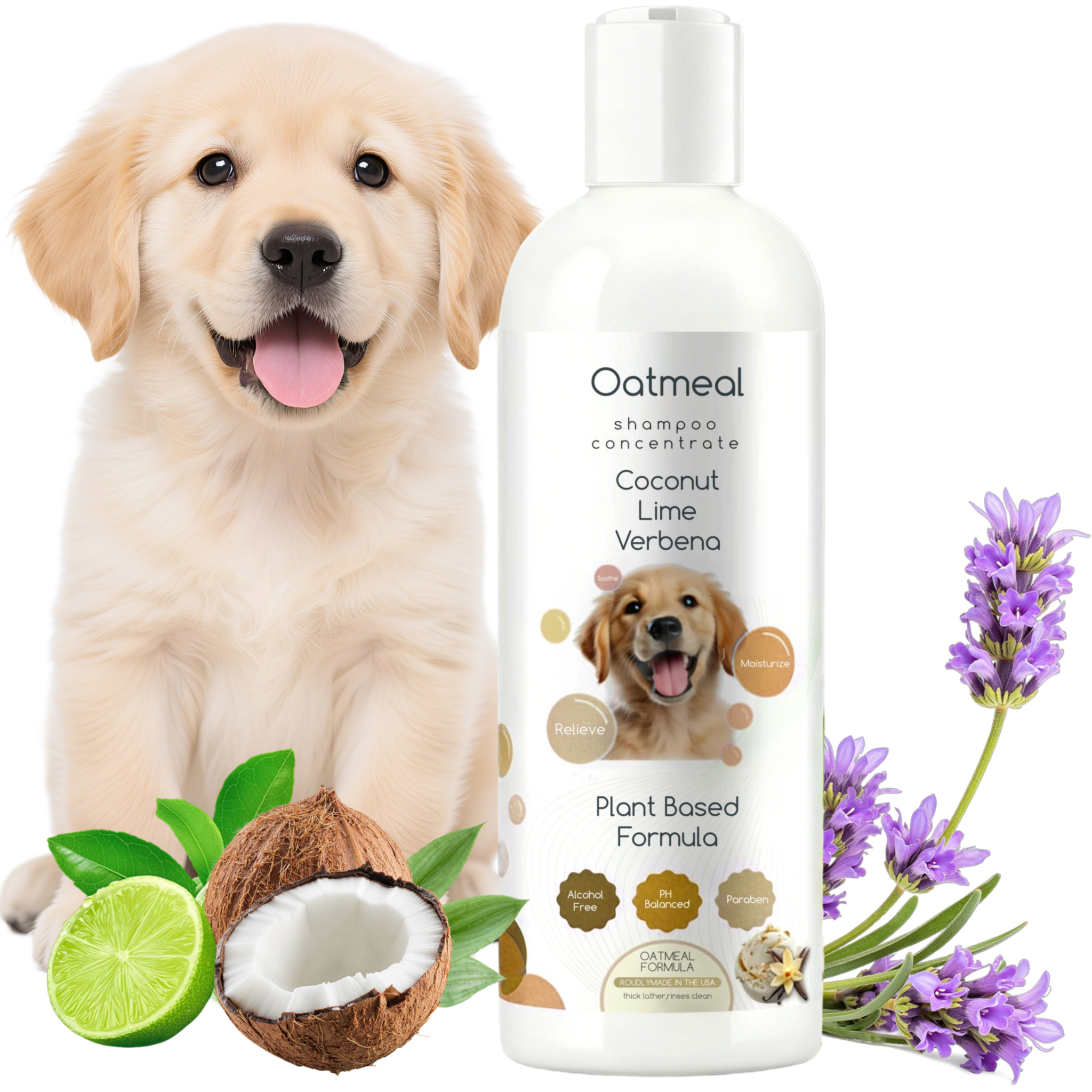 OEM Natural 16oz Pet Shampoo Concentrate Coconut Lime Verbena Soothing Itchy Skin Relief for Cats &amp; Dogs