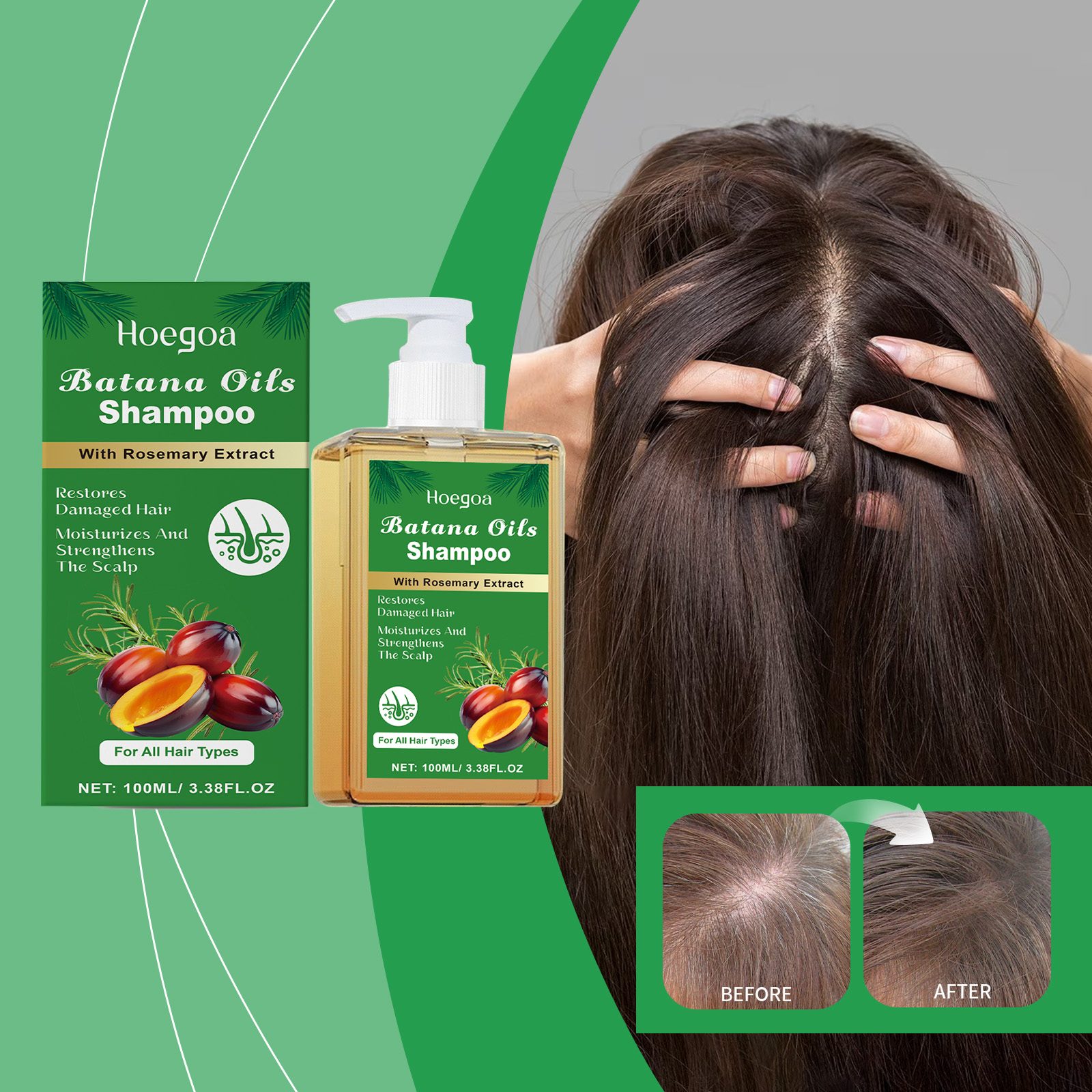 Batana Herbal Oil &amp; Rosemary Shampoo for Damaged Hair-Moisturizes Scalp Strengthens Roots Prevents Hair Loss
