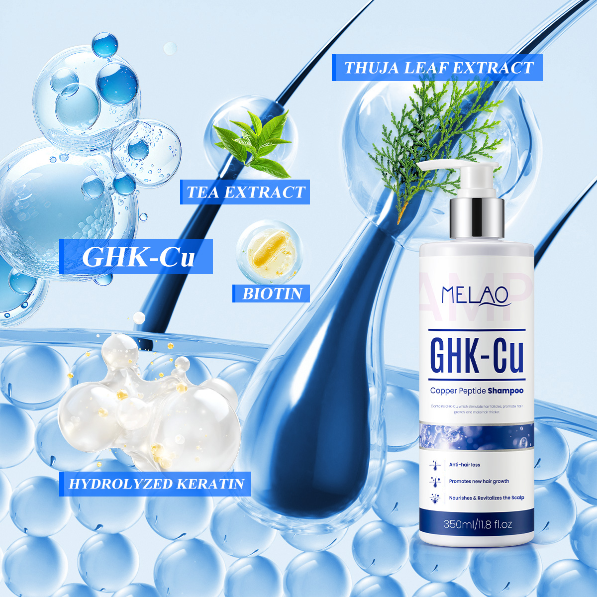 DHT Blocker Shampoo Private Label GHK-Cu Copper Peptide Biotin Keratin Curly Hair Anti-Hair Loss Hair Growth Moisturizing Halal