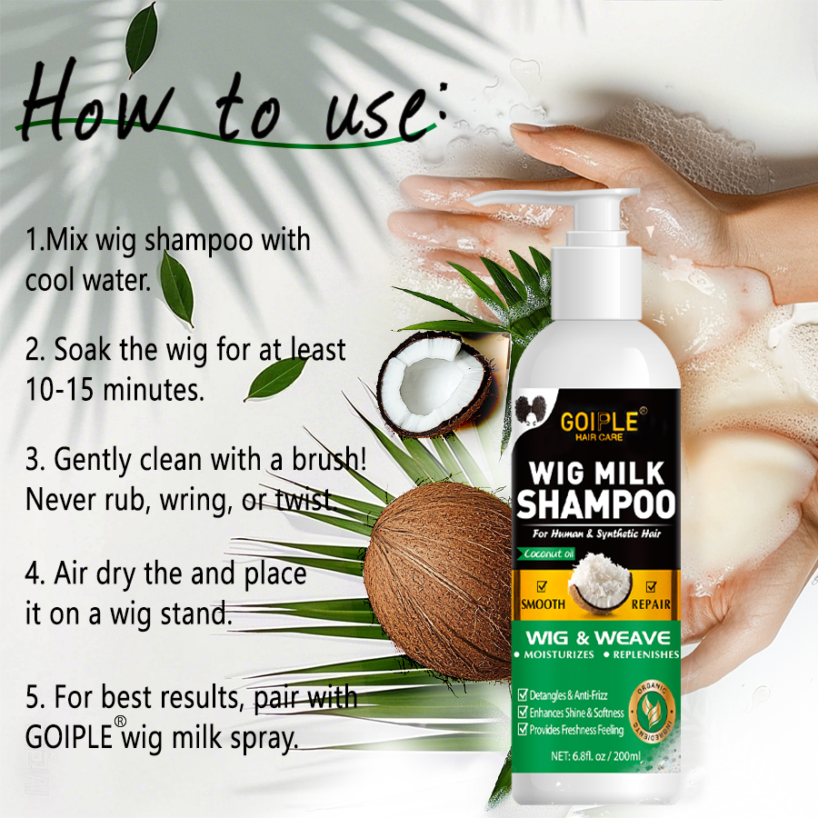 Wholesale Private Label 200ml Wig Milk Shampoo Deep Cleaning Refresh Repair Anti-Frizz Volume Hair Wash Care Product Smoothing
