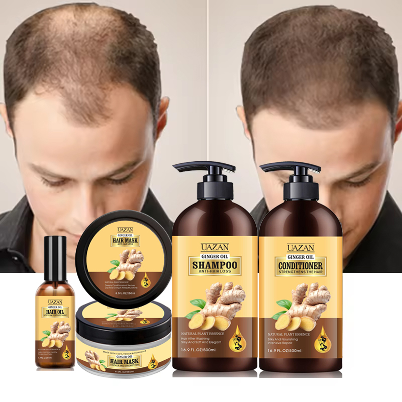 Organic Ginger Hair Mask Serum Oil Shampoo Conditioner Set Best Antifungal Repair Anti-Hair Loss Regrowth-Wholesale
