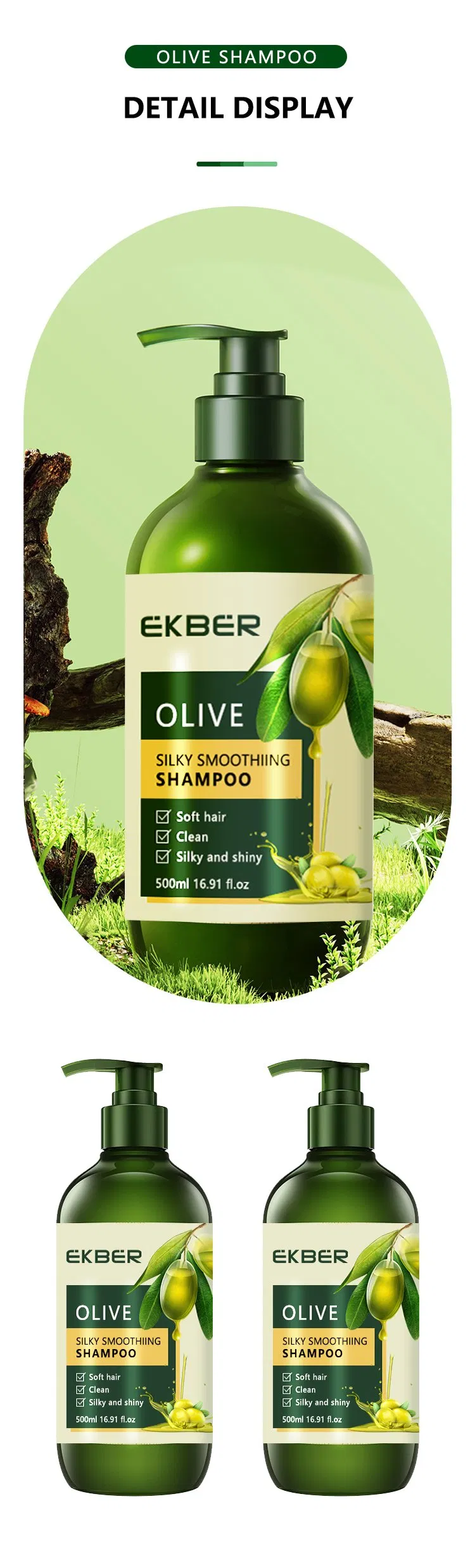 Private Label Organic Arrival Olive Fruit Extract Daily Cleaning Moisturizing Protective Treatment Olive Oil Shampoo