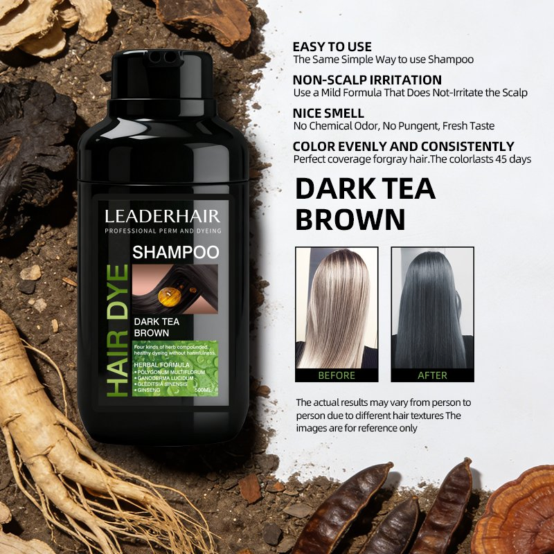 Leaderhair Herbal Mild Black and Brown Hair Color Dye Shampoo Original Factory Wholesale Supplier Good Quality Low Price Customize OEM