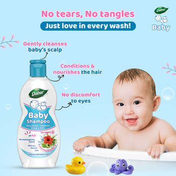 Dabur Baby Shampoo Gentle Daily Hair Cleanser for Infants Toddlers and Newborns with Mild Herbal Formula