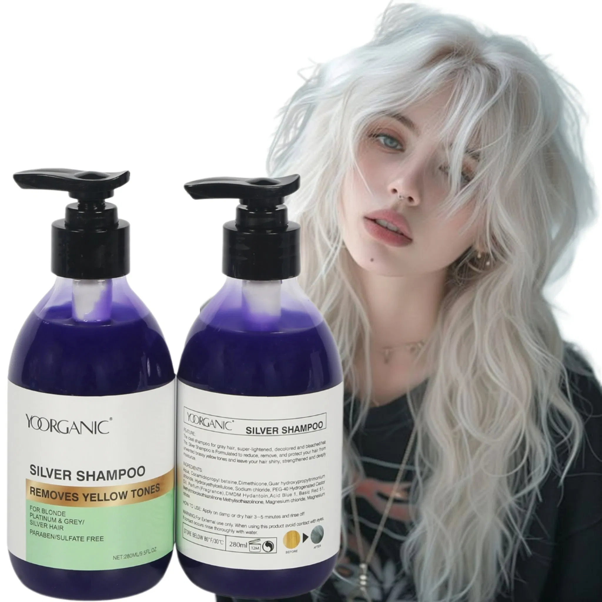 Remove Yellow Hair Color Tone Organic 280ml Silver Purple No Yellow Shampoo Smoothing Silver Hair Anti-Brassy Color-Protection Shampoo
