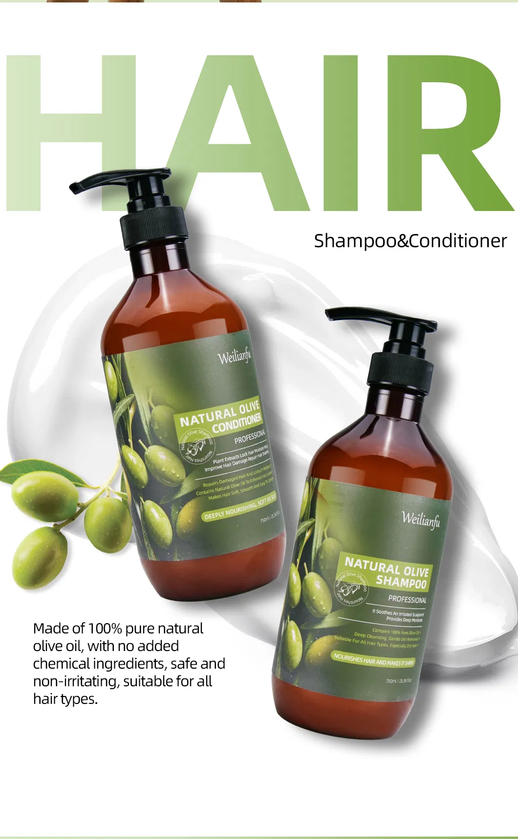 Cosmetic Olive Oil Hair Shampoo and Conditioner Set Detail 3