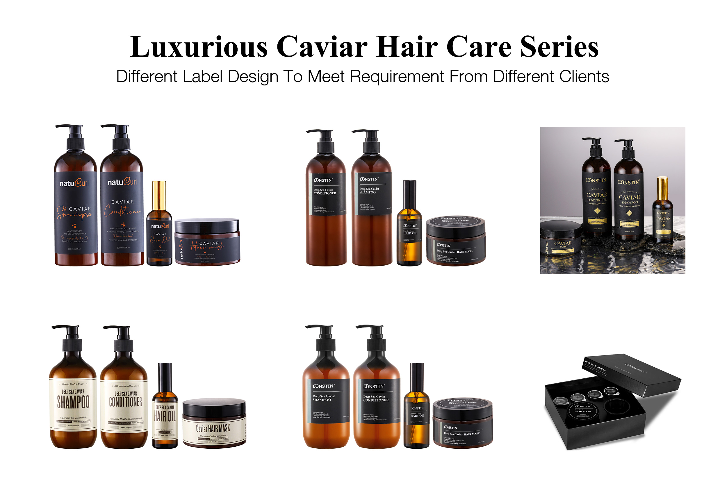 OEM Caviar Sulfate Free Shampoo Custom Logo Luxury Kid Hair Care Set Products Organic Protein Caviar Shampoo and Conditioner