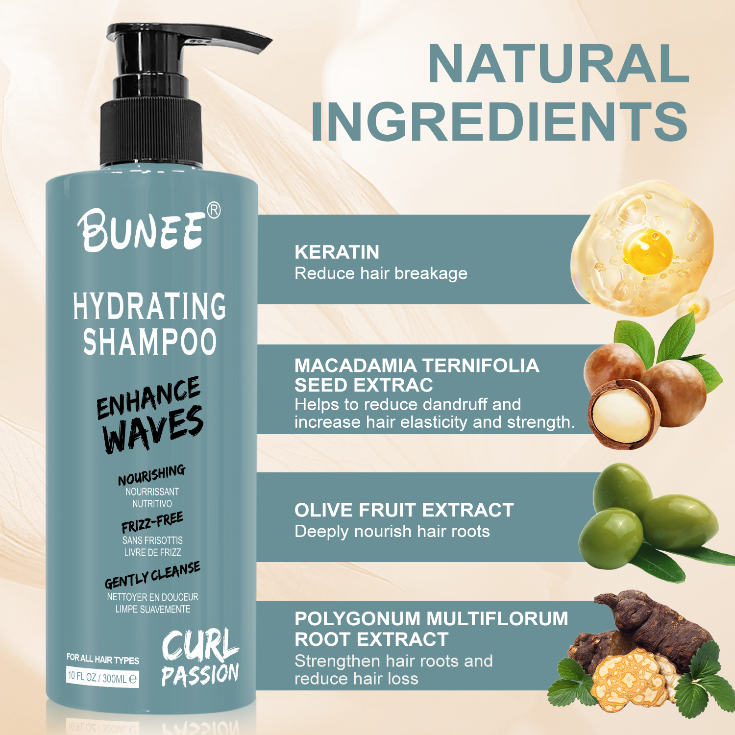 Private Label Keratin Anti-Frizz Anti-Dandruff Nourishing Oil Control Deep Cleansing Refreshing Fluffy Organic Hydrating Shampoo