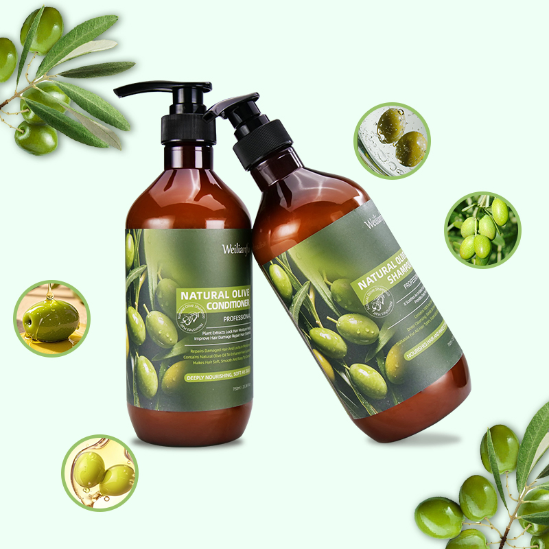 Cosmetic Olive Oil Hair Shampoo and Conditioner Set Oil Control Smoothing and Volumizing Formula for Healthy Hair