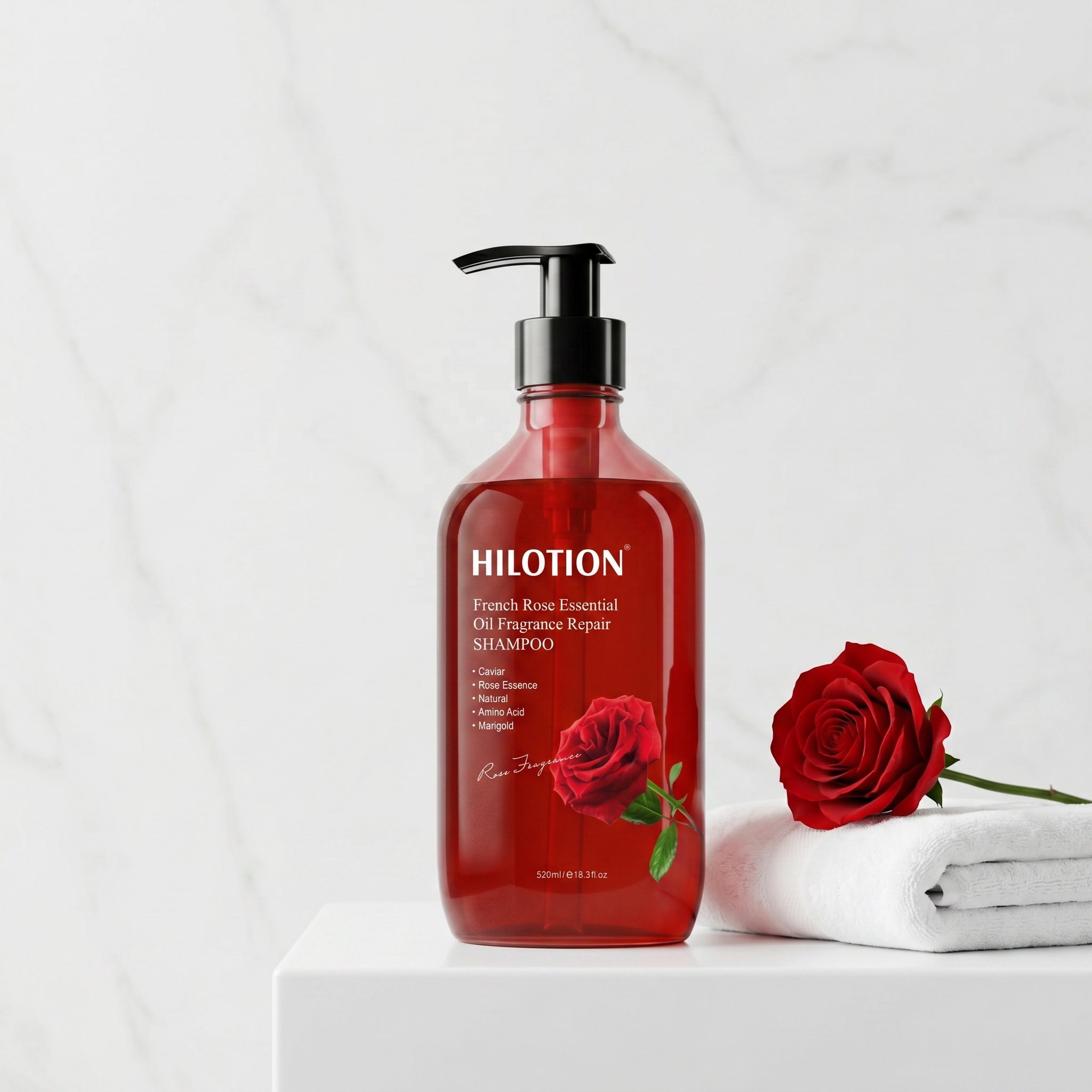 Hilotion Plant-Based Rrench Rose Essence Hair Hydrating Shampoo with Caviar for Moisturizing &amp; Refreshing Women Dry Hair