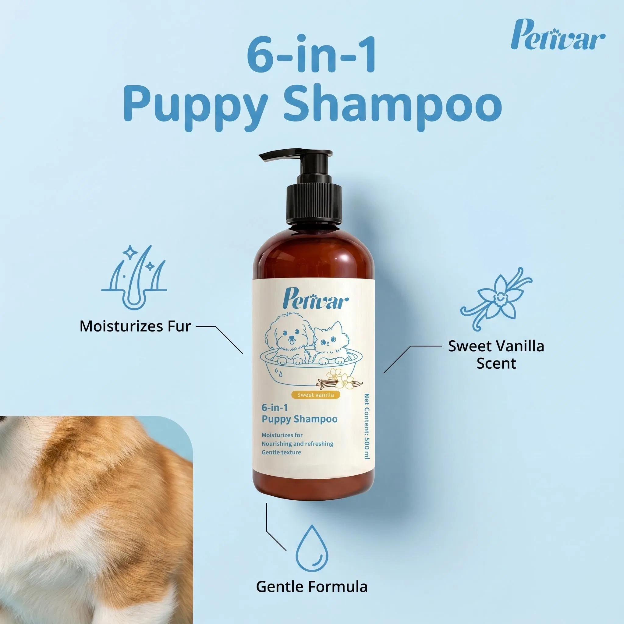 Professional Manufacturer OEM ODM Natural 6-in-1 Puppy Shampoo, Deep Cleaning &amp; Odor Eliminating Formula for Dogs, Private Label Available