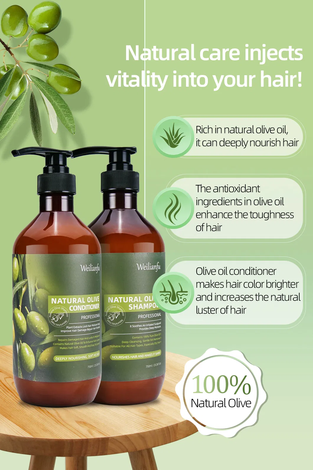 Cosmetic Olive Oil Hair Shampoo and Conditioner Set Detail 2